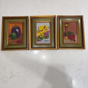 Vintage Framed Still Life Oil Painting Set Of 3 Signed